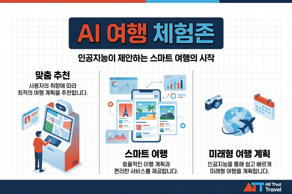 올댓트래블 2026 AI 여행 체험존을 소개하는 한글 인포그래픽 이미지